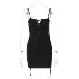 Women's Spring Sexy Hollow Lace-Up Strap Tight Fitting Bodycon Dress