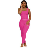 Women's Fashion Ribbed Solid Color Vest Tight Fitting Pants Two-Piece Set