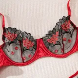 Sexy Embroidered See Through Mesh Two Piece Lingerie Set