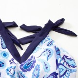 Printed Slim Fit Square Leg Ruffled Two Pieces Swimsuit