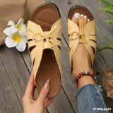 Women Summer Wedge Peep-Toe Slippers Solid Bow Roman Sandals