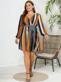 Plus Size Women Spring Summer V Neck Lace Up Dress