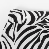 Women Autumn Zebra Print Long Sleeve Crop Top And Pants Two-piece Set