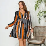 Plus Size Women Spring Summer V Neck Lace Up Dress