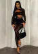 Women Sexy Black Lace Pattern Hollow Round Neck See-Through Jumpsuit