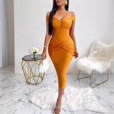 Summer Women Solid V Neck Knot Casual Bodycon Dress