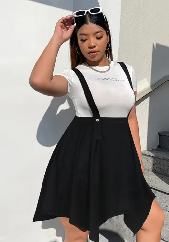 Women Spring Summer Chic Fresh and Simple Style Irregular Hem Suspender Skirt Plus Size Skirt
