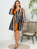 Plus Size Women Spring Summer V Neck Lace Up Dress
