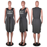 Plus Size Women Sleeveless Printed Dress