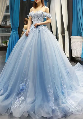 Bridal Off Shoulder Tail Wedding Gown Formal Party Princess Dress（Processing time need 3-6 days）