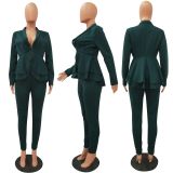 Fashion Ruffle Career Suit Casual Two Piece Set