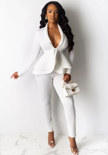 Fashion Ruffle Career Suit Casual Two Piece Set