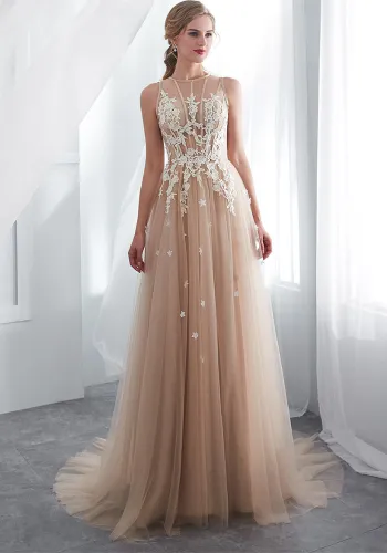 Luxury Chic Evening Dress Applique Slim Fit Mesh Bridesmaid Dress（Processing time need 3-6 days）