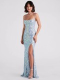 Sexy Strap Sequin Evening Dress Elegant Slit Formal Party Gown