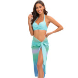 Sexy Gradient Bikini Mesh Skirt Three-Piece Swimsuit