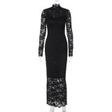 Women's Spring Fashionable And Sexy Lace Patchwork Slim Long Sleeve Dress