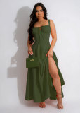 Casual Solid Color Strap Lace-Up Loose Long Dress