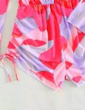 Sexy Printed Two Piece Bikini Long-Sleeved Mesh Cover-Up Romper Three-Piece Women's Swimsuit