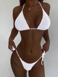 Sexy Solid Color Lace-Up Two Pieces Bikini Swimsuit