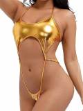 Women's Solid Color Halter Lace-Up Low Back One Piece Swimsuit