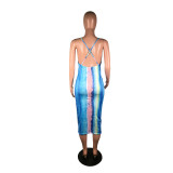 Women's Sexy Tie Dye Printed Strap Low Back Dress