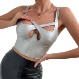 Women Sexy Hollow Backless Street Wire Fishbone Solid Top