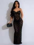 Women v-neck sexy See-Through Lace Strap Dress