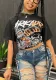 Plus Size Women Loose Round Neck Short Sleeve Printed T-Shirt