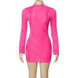 Women Spring Solid Round Neck Long Sleeve Bodycon Sexy Dress