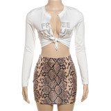 Women Letter Print Sexy Crop Top and Snake Print Skirt Two-piece Set
