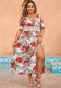 Women Off Shoulder Printed Dress V Neck Short Sleeve Loose Dress