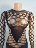 Women Mesh Sexy See-Through Long Sleeve Jumpsuit