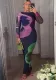 Women Spring Sexy Print Round Neck Bodycon Dress