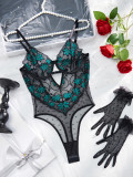 Women flower embroidery polka dot mesh hollow steel ring See-Through Sexy Lingerie two-piece set