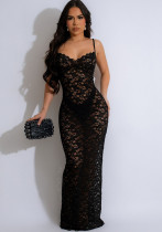 Women v-neck sexy See-Through Lace Strap Dress