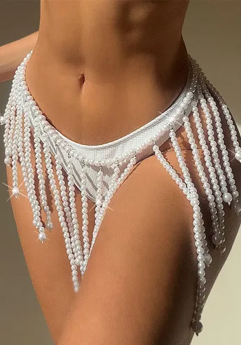 Women Pearl Tassel Sexy Skirt Bikini