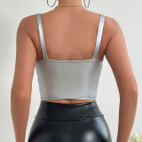 Women Sexy Hollow Backless Street Wire Fishbone Solid Top