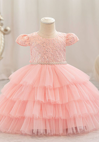 Girls' puffy gauze sequin princess dress