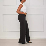 Women Patchwork Line Design Casual Pants