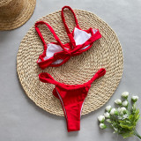 Women BikiniSolid Underwire Flower Two Pieces Swimsuit