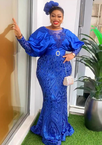Elegant African Women's Sequin Plus Size Party Evening Dress