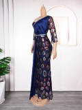 Patchwork Contrast African Women's Plus Size High Waist Sequin Long Dress