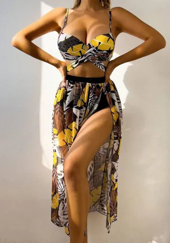 Sexy Two Pieces Bikini Mesh Long Skirt Three-Piece Women's Swimsuit