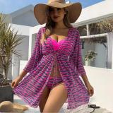 Sexy Two Pieces Bikini Mesh Cover-Up Three-Piece Women's Swimsuit