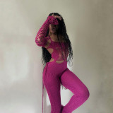 Spring Fashion Style Street Sexy Hollow See-Through High Waist Tight Fitting Low Back Jumpsuit