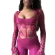 Spring Fashion Style Street Sexy Hollow See-Through High Waist Tight Fitting Low Back Jumpsuit