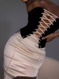 Lace-Up Strapless Top And Skirt Two Piece Set