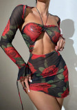 Sexy Low Back Women's Printed Strappy Swimsuit Sun Protective Cover Up Beach Sexy Dress
