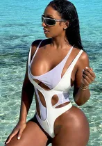 Solid Color Sexy Low Cut Hollow Mesh Patchwork See-Through Slim Fit Bodysuit