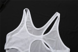 Solid Color Sexy Low Cut Hollow Mesh Patchwork See-Through Slim Fit Bodysuit